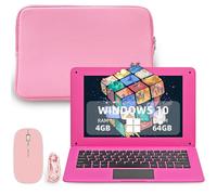 iSTYLE 10.1" Laptop Mini Notebook, Portable Mini Computer with Intel CPU 4GB RAM 64GB SSD Storage, Laptop Sleeve, Wireless Mouse, Mini Laptop with Windows 10(Pink)