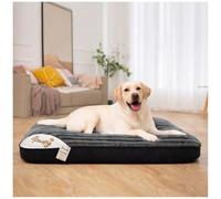 iSTYLE MODE BETTER HOME CHOICE Corduroy Large Dog Bed 120 x 78 + 6cm, Washable, Calming Crate Mattress with Non Skid Bottom, Soft Pet Pillow Cushion, Fluffy Fur Anti-Anxiety Dog Beds - Charcoal