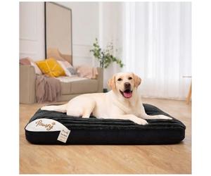 iSTYLE MODE BETTER HOME CHOICE Corduroy Large Dog Bed 120 x 78 + 6cm, Washable, Calming Crate Mattress with Non Skid Bottom, Soft Pet Pillow Cushion, Fluffy Fur Anti-Anxiety Dog Beds - Black