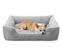 iSTYLE MODE BETTER HOME CHOICE Orthopedic Dog Beds Small, 47x37+15cm Extra Thick Supportive Dogs Sofa, Washable Warming Dog Pillow with U-Shape Bolster, Soft Plush Sherpa and Nonskid Bottom, Grey