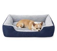 iSTYLE MODE BETTER HOME CHOICE Orthopedic Dog Beds Small, 47x37+15cm Extra Thick Supportive Dogs Sofa, Washable Warming Dog Pillow with U-Shape Bolster, Soft Plush Sherpa and Nonskid Bottom, Navy