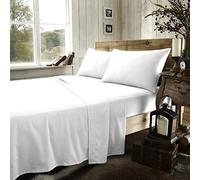 iStyle Mode Luxury 100% Cotton Brushed Cotton Flannelette Sheet Set Fitted Sheet, Flat Sheet, Fitted + Flat Sheet, 2x Pillowcases Bed Sheet Set (White, Double Fitted Sheet)