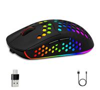 iSTYLE Wireless Mouse,2.4G Lightweight Rechargeable Honeycomb Computer Mouse, 11 Colour RGB Backlight,Up to 3200 DPI,6 Buttons,USB Receiver,Gaming Mouse for Laptop/Mac/PC/Linux/IOS/Windows
