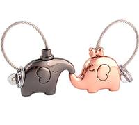 iSuperb® 1 Pair Keychain Couple Keychain Kissing Elephants Couple Key Rings Zinc Alloy Key Hook Belt Clip Personalized for Girlfriend 3.9x2.5cm (Black and Rose Gold)