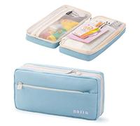iSuperb Big Capacity Pencil Case Large Canvas Cosmetic Bag Travel Toiletry Bag Colorful Pen Holder with 3 Zippers Pencil Bag with 4 Compartments School Stationery Storage Bag (Blue)