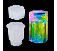 iSuperb Box Resin Moulds with Lid, Bottles Silicone Mold Jars Storage Box Epoxy Resin Casting Mould for Jewelry Accessories Storage, Home Decoration (Hexagon Molds)