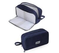 iSuperb Corduroy Pencil Case Double-Opening Large Capacity - Pencil Box, Pen Pouch, Makeup Bag for School Office (22.5×12×8cm, 160g) (Deep Blue)