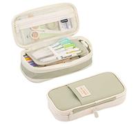 iSuperb Foldable Pencil Case Large Capacity Pencil Pouch Zipper Canvas Stationery Organizers Compartments Pen Bag Cosmetic Makeup Bags for Women Men (Light Green)