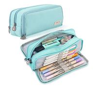 iSuperb Large 3-Compartment Pencil Case Pouch Big Capacity Pencil Bag Oxford Stationery Storage Pen Bag Cosmetic Makeup Pouch for Women Girls (Blue)