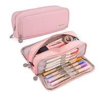 iSuperb Large Pencil Case 3 Compartments Pencil Pouch Big Capacity Pencil Bag Oxford Stationery Storage Pen Bag Cosmetic Makeup Pouch for Women Girls (Pink)