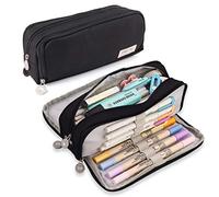 iSuperb Large Pencil Case 3 Compartments Pencil Pouch Big Capacity Pencil Bag Oxford Stationery Storage Pen Bag Cosmetic Makeup Pouch for Women Girls (Black)