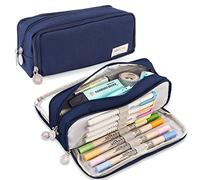 iSuperb Large Pencil Case 3 Compartments Pencil Pouch Big Capacity Pencil Bag Oxford Storage Pen Bag Cosmetic Makeup Pouch for Women, Navy Blue, Pen Holder