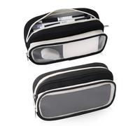 iSuperb Pencil Case Double Compartment Pencil Bag Makeup Bag Large Capacity Pen Pouch for School, Travel Cosmetics Organization(23x11x6cm) (Black)
