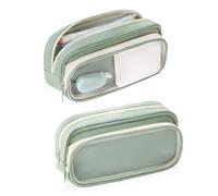 iSuperb Pencil Case Double Compartment Pencil Bag Makeup Bag Large Capacity Pen Pouch for School, Travel Cosmetics Organization(23x11x6cm) (Green)