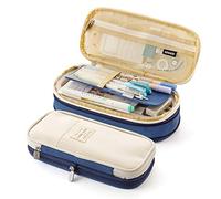 iSuperb Pencil Case Large Capacity Student Blue Pencil Bag Canvas Pencil Pouch for Girls Boys ，Pen Stationery Storage Bag Double Zipper Pencil Organizer School Office