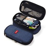 iSuperb Pencil Case Large Capacity Student Dark Blue Pencil Bag Canvas Pencil Pouch for Girls Boys ，Pen Stationery Storage Bag Double Zipper Pencil Organizer School Office