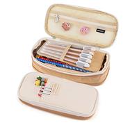 iSuperb Pencil Case Large Capacity Student Khaki Pencil Bag Canvas Pencil Pouch for Girls Boys ，Pen Stationery Storage Bag Double Zipper Pencil Organizer School Office