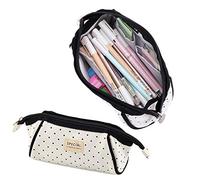 iSuperb Pencil Case Students Large Pen Holder Storage Bag Canvas Pencil Box Pen Case for Organizer Stationery Pencil Bags with Zipper for Teenage Girls Boys (Black dots)