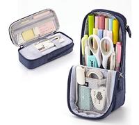 iSuperb Standing Pencil Case 2 Compartments Pencil Pouch Magnetic Mobile Phone Holder Bracket Pen Bag Large Capacity Phone Pouch College Stationery Organizer Storage for Kids Boys Girls