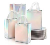ISUSSER 24 Pack Holographic Gift Bags With White Handles Non Woven Reusable Handled Gift Bags Iridescent Tote Bags Glossy Welcome Bags for Shopping Birthday Party Wedding, 8 x 4 x 10 Inch