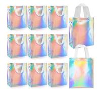 ISUSSER 24 Pack Holographic Gift Bags With White Handles Non Woven Reusable Handled Gift Bags Iridescent Tote Bags Glossy Welcome Bags for Shopping Birthday Party Wedding, 8 x 4 x 10 Inch