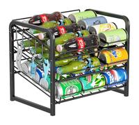 ISWEES 3-Tier Stackable Can Rack Organizer for Pantry, Adjustable Can Dispenser Holds Up to 30 Cans, with 6 hooks, Can Storage Holder for Various Ounces of Canned Food Soda Drinks, Black, 1 Pack