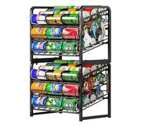ISWEES 6-Tier Stackable Can Rack Organizer for Pantry, Adjustable Can Dispenser Holds Up to 60 Cans, with 12 Hooks, Can Storage Holder for Various Ounces of Canned Food Soda Drinks, Black, 2 Pack