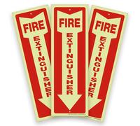 iSYFIX Fire Extinguisher Glow in the Dark Signs - 3 Pack 4x12 Inch - 40 mil Thick Polystyrene Plastic, Laminated for Ultimate UV, Weather, Scratch, Water & Fade Resistance, Indoor & Outdoor