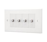 iSynq 4 Port F Type Satellite Faceplate - Wall Plate with Female-to-Female Coax Connector, Silver Socket Finish, Easy Install, AV & Satellite Cable Outlet