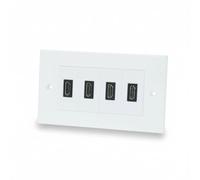 iSynq Quad Port HDMI Single Gang Wall Plate/Faceplate, supports 4K video, includes 2 snap in modules with 20cm Fly Leads, fits UK back boxes