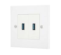 iSynq USB 3.0 Female to Female 2 Port Wall Plate - Single Gang Faceplate with Modular Snap-in, 200mm Cable, Fits UK Back Box, Backwards Compatible with USB 2.0