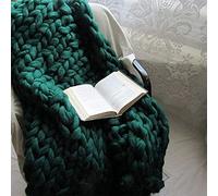 ISZI Chunky Knit Blanket Throw Cotton Throw Blanket 100% Handmade Warm & Cozy Blanket Couch Hand Knit Couch Throw Blanket Bed Home Decor Soft Breathable Fleece Throws,Green,100x150cm(40x60inch)