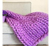 ISZI Chunky Knit Blanket Throw Cotton Throw Blanket 100% Handmade Warm & Cozy Blanket Couch Hand Knit Couch Throw Blanket Bed Home Decor Soft Breathable Fleece Throws,Purple,60x60cm(24x24inch)
