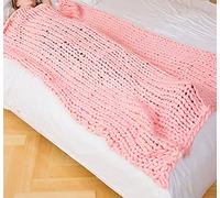 ISZI Chunky Knit Blanket Throw Soft Chunky Wool Yarn Big Knitted Throw Blanket 100% Hand Knit Warm & Cozy Blanket Couch Bed Home Decor Soft Breathable Fleece Throw,Pink,80x100cm(30x40inch)