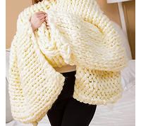 ISZI Chunky Knit Blanket Throw Soft Chunky Wool Yarn Big Knitted Throw Blanket 100% Hand Knit Warm & Cozy Blanket Couch Bed Home Decor Soft Breathable Fleece Throw,Beige,60x60cm(24x24inch)