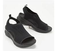 ISZI Women's Elastic Ankle Strap Wedge Sandals Summer Platform Washable Slingback Orthopedic Slide Sport Sandals-Mesh Upper Breathable Sandals Open Toe Slippers Beach Shoes,Black,EU40/US8
