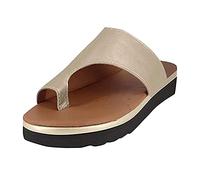 ISZI Women's Open Toe Wedges Slip on Sandals Clip Toe Orthopedic Arch Support Toe Corrector Bunion Platform Sandals Faux Leather Beach Comfy Slipper Shoes,Gold,EU40/US8