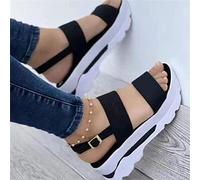 ISZI Women's Summer Sandals Casual Gladiator Wedge Shoes Comfortable Ankle Strap Outdoor Platform Sandals Faux Leather Open Toe Orthopedic with Arch Support Sports Sandals,Black,EU36/US5