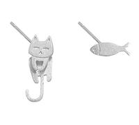 Iszie 925 Sterling Silver Cat Fish Stud Earrings For Women Cat Lover Gift Earring Jackets Hypoallergenic Earrings