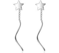Iszie 925 Sterling Silver Little Star Threader Dangle Twist Bar Pull Through Women's Earrings