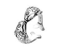 Iszie 925 Sterling Silver Retro Adjustable Lucky 3D Fish Vintage Style Open Women's Rings