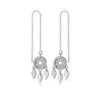 Iszie 925 Sterling Silver Sweet Little Feather Dreamcatcher With Cubic Zirconia Threader Pull Through Earrings For Girls Women