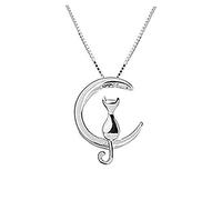 Iszie jewellery sterling silver sweet kitten cat on moon necklace