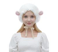 ISZPLUSH Womens Girls Animal Sheep Lamb Hat Fleece Y2K Beanie Kavaii Cap Headwear Sheep Costume Picture Props Party Supplies, White, XS