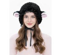 ISZPLUSH Womens Girls Animal Sheep Lamb Hat Fleece Y2K Beanie Kavaii Cap Headwear Sheep Costume Picture Props Party Supplies (Black, X-Small)