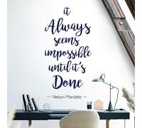 It Always Seems Impossible Until it is Done - Nelson Mandela Motivational Quote Decal Wall Art Sticker [Medium] [Cobalt]