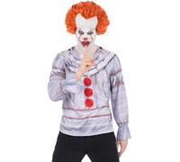 Smiffys IT Chapter 2 Pennywise Men’s Top, Official Licensed Stephen King IT Clown Costume Shirt for Adults, Creepy Pennywise Fancy Dress with Printed Design, Horror Movie Halloween Outfit, Large