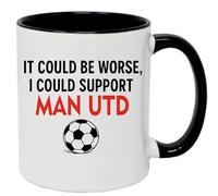 It Could Be Worse I Could Support Man Utd Funny Football Coffee Mug, 11oz, Black and White Ceramic
