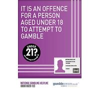 It Is An Offence For A Person Aged Under 18 To Attempt To Gamble Sticker (Adhesive Backing Sticker, A7)