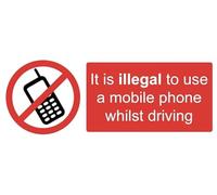It Is Illegal to use a mobile phone Whilst Driving Sign Notice Warning Sign Self Adhesive Gloss Sticker 320mm x 125mm